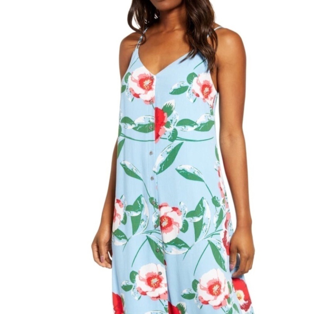 NEW Gibson Blue Floral Strappy Sleeveless Midi Dress Sundress Button Up S - Picture 3 of 9